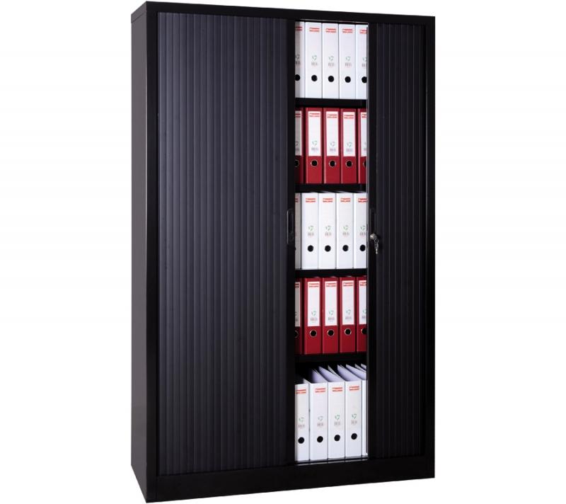 MOBILIARIO ARCHIVO - ARMARIO METÁLICO DOS PUERTAS PERSIANA CORREDERAS 100X45X198 CM (ANCHO X FONDO X ALTO) INCLUYE 4 BALDAS ACABADO EN ANTRACITA. (MONTADO) (Ref.SDC/FP.1910)