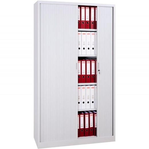 MOBILIARIO ARCHIVO - ARMARIO METÁLICO DOS PUERTAS PERSIANA CORREDERAS 100X45X198 CM (ANCHO X FONDO X ALTO) INCLUYE 4 BALDAS ACABADO EN GRIS. (MONTADO) (Ref.SDC/FP.1910)