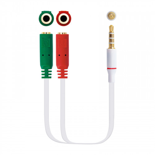 NANOCABLE - Cable adaptador Audio Jack 3.5/M 4pines - 2xJack 3.5/H 3pines, blanco, 20 cm (Ref.10.24.1201)