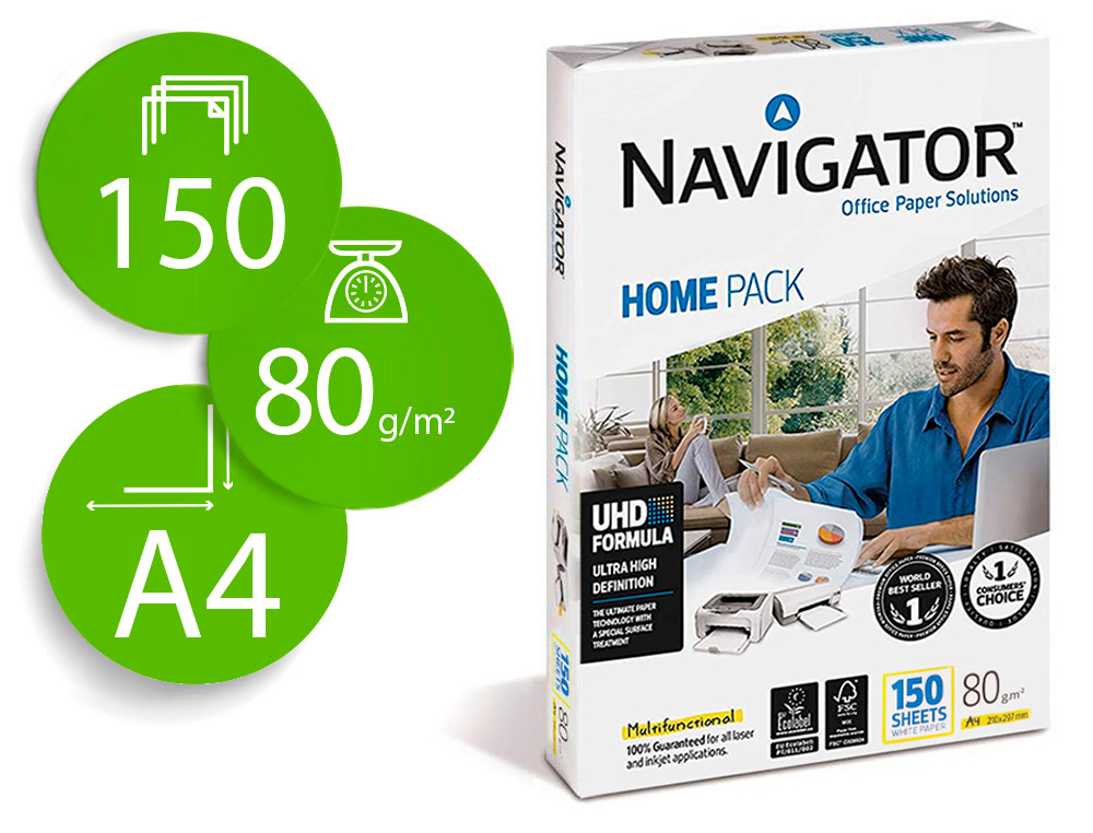 NAVIGATOR - PAPEL FOTOCOPIADORA DIN A4 80 GRAMOS PAQUETE DE 150 HOJAS (Ref.NAV-80-A4-150)