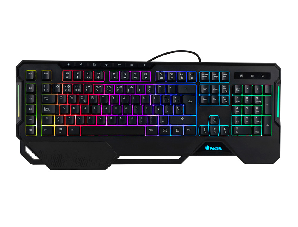 NGS - TECLADO GAMING PROFESIONAL 104 TECLAS LUCES RGB CON REPOSAMUÑECAS CABLE 1,8 M COLOR NEGRO (Ref.GKX-450)