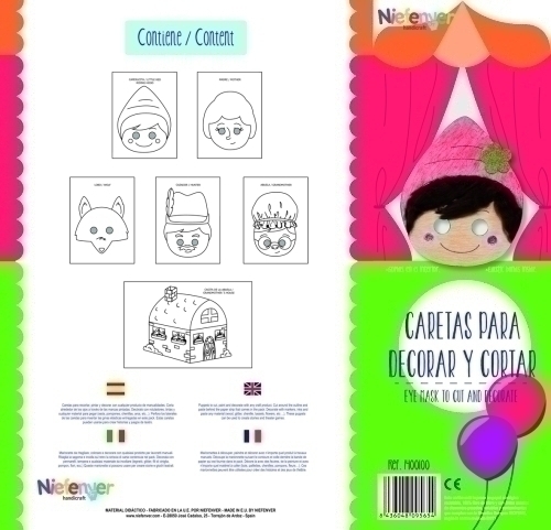 NIEFENVER - CARETA CARTULINA 300 gr. para RECORTAR Y DECORAR CAPERUCITA PACK de 6 (Ref.1400100)