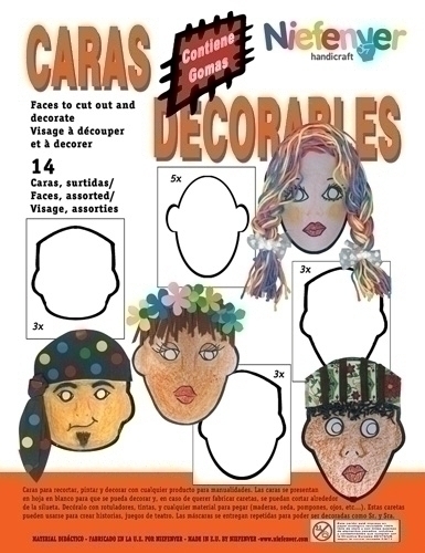 NIEFENVER - CARETA CARTULINA para RECORTAR Y DECORAR CARAS PACK de 14 (Ref.0700132)