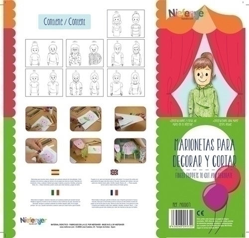 NIEFENVER - MARIONETA DEDO CARTULINA 300 gr. para RECORTAR Y DECORAR LA FAMILIA PACK de 14 (Ref.1400107)