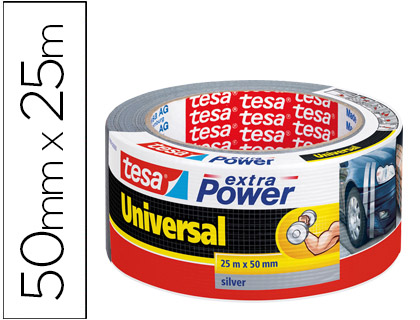 TESA - CINTA ADHESIVA AMERICANA 25 MT X 50 MM EXTRA POWER COLOR PLATA (Ref.56388-00000-12)