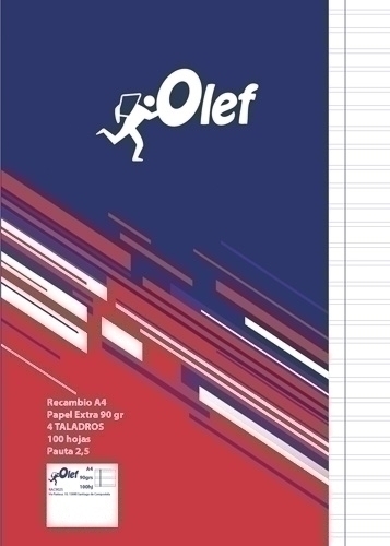 OLEF - RECAMBIO A4 100h 90gr 4 TALADROS PAUTA 2,5 (Ref.RAC9025)