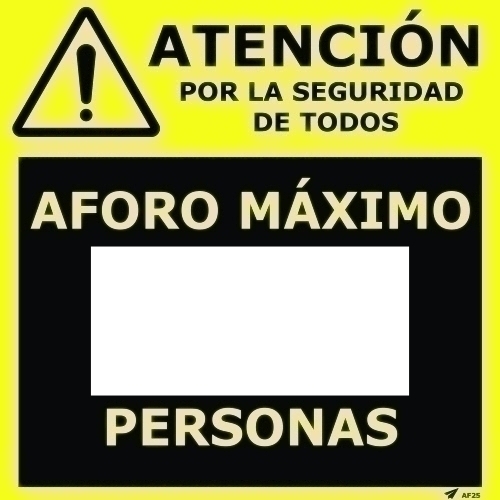 OLEF - VINILO LAMINADO PARA PARED O CRISTAL 25x25 cm. ROTULABLE "AFORO MAXIMO" (Ref.AF25)