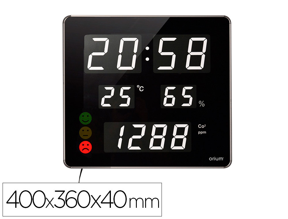 ORIUM - RELOJ CEP CON MEDIDOR DE CO2 PANTALLA LED ALARMA PERSONALIZABLE Y SENSOR DE INFRARROJOS 400X360X40 MM (Ref.2112950011)