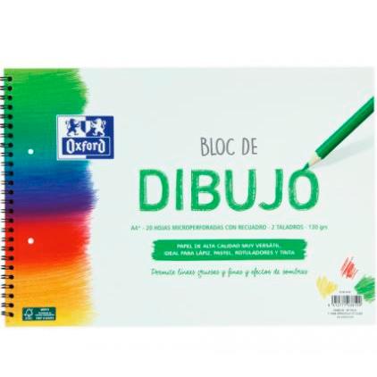 OXFORD - BLOC PARA DIBUJO ESCOLAR MULTITALADRO 2 T/ BLANDA ESPIRAL 20H 130GR A4+ C/ RECUADRO LISO BLANCO (Ref.400148236)