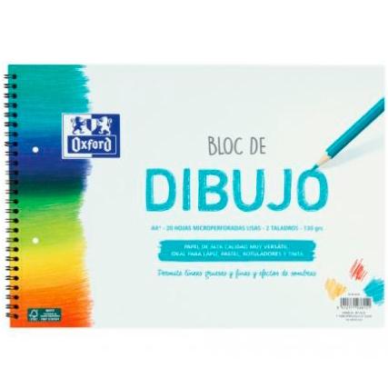 OXFORD - BLOC PARA DIBUJO ESCOLAR MULTITALADRO 2 T/ BLANDA ESPIRAL 20H 130GR A4+ LISO BLANCO (Ref.400148235)