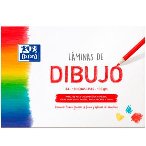 OXFORD - LÁMINAS PARA DIBUJO ESCOLAR PACK 10 HOJAS 130GR A4 LISO BLANCO (Ref.400151292)