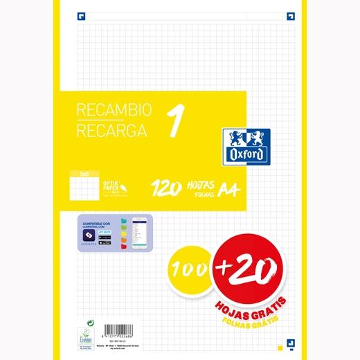 OXFORD - RECAMBIO 100H + 20H GRATIS 4 TALADROS A4 90GR 5X5 1 BANDA LIMA (Ref.400158160)