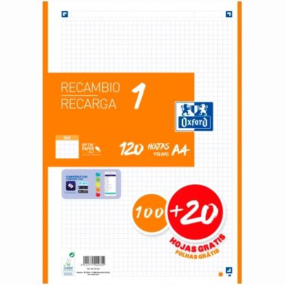 OXFORD - RECAMBIO 100H + 20H GRATIS 4 TALADROS A4 90GR 5X5 1 BANDA NARANJA (Ref.400158163)