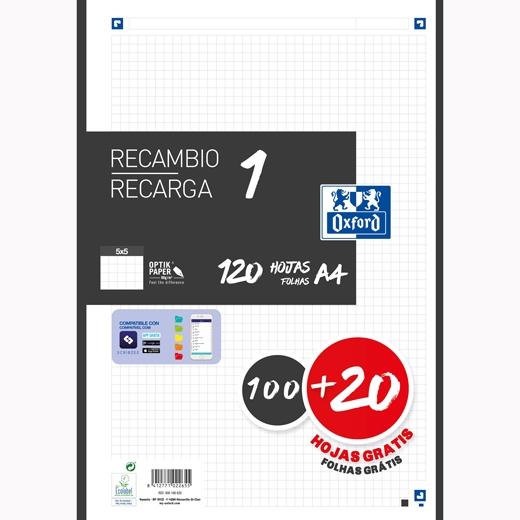 OXFORD - RECAMBIO 100H + 20H GRATIS 4 TALADROS A4 90GR 5X5 1 BANDA NEGRO (Ref.400158165)