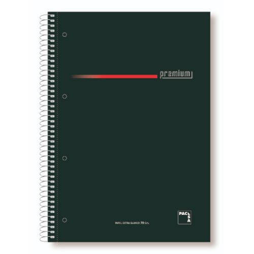 PACSA - CUADERNO SERIE PREMIUM TAPA EXTRA DURA 70 GRS. A-4 (210X297MM.) MICROPERFORADO 160 HOJAS CUADRÍCULA 5X5 + GRECA NEGRO (Ref.16396)
