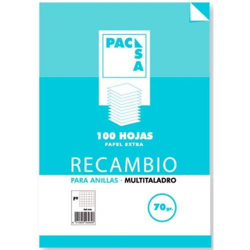 PACSA - RECAMBIO 70 GRS. MULTITALADRO FOLIO (215X310MM.) 100 CUADRÍCULA 4X4 CON MARGEN (Ref.21221)