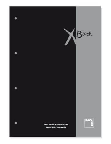 PACSA - RECAMBIO XBLOCK DIN A4 TAPA CARTÓN 4 TALADROS 80 HOJAS PAPEL 90GRS. CUADRICULA 5X5 + GRECA COLOR NEGRO (Ref.21159)