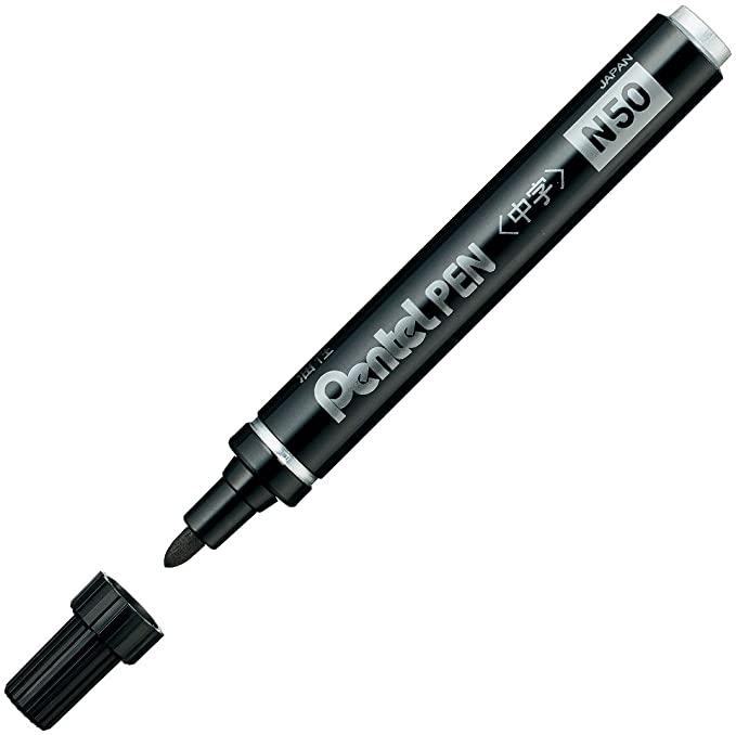 PENTEL - PEN MARCADOR PERMANENTE CUERPO ALUMINIO NEGRO Y PUNTA MEDIA CONICA -12U- (Ref.N50-AE)