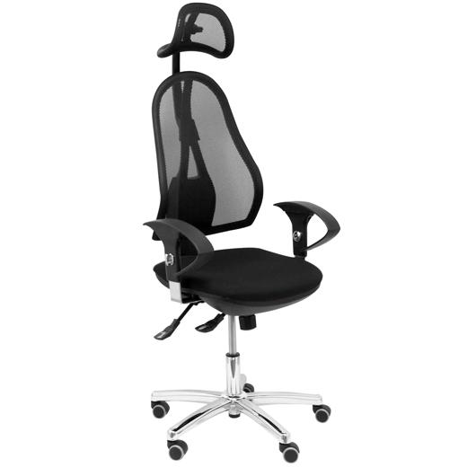 PIQUERAS Y CRESPO - SILLA SOCUÉLLAMOS GIRATORIA SINCRO CABECERO BRAZOS/R RESPALDO DE MALLA ASIENTO TELA NEGRO (Ref.340SC840B21C)