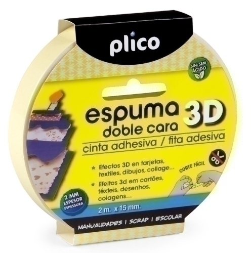 PLICO - CINTA ADHESIVA DOBLE CARA rollo 2x15 ESPUMA EFECTO 3D (Ref.13313)