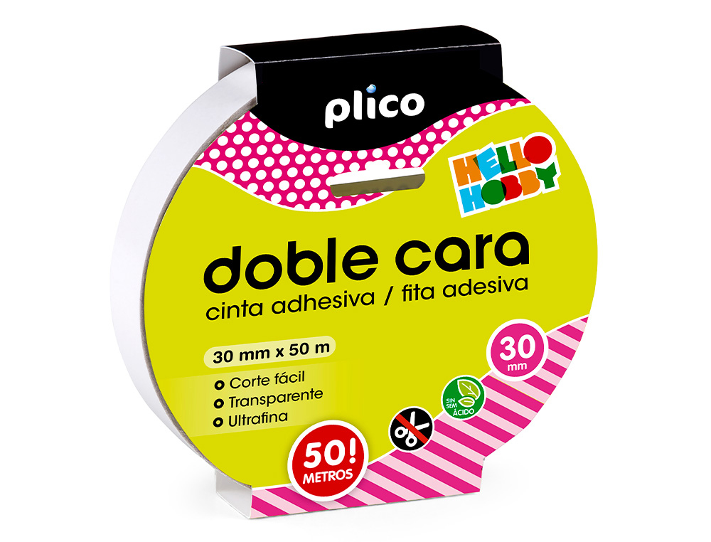 PLICO - CINTA ADHESIVA DOBLE CARA TRANSPARENTE 50 MT X 30 MM (Ref.13322)