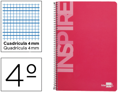 LIDERPAPEL - CUADERNO ESPIRAL CUARTO INSPIRE TAPA DURA 80H 60 GR CUADRO 4MM CONMARGEN COLOR ROSA (Ref.BC58)