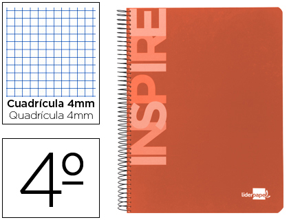 LIDERPAPEL - CUADERNO ESPIRAL CUARTO INSPIRE TAPA DURA 80H 60 GR CUADRO 4MM CONMARGEN NARANJA (Ref.BC26)