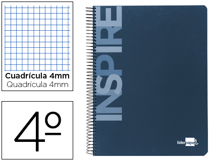 LIDERPAPEL - CUADERNO ESPIRAL CUARTO INSPIRE TAPA DURA 80H 60 GR CUADRO 4MM CONMARGEN NEGRO (Ref.BC23)
