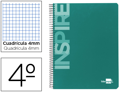 LIDERPAPEL - CUADERNO ESPIRAL CUARTO INSPIRE TAPA DURA 80H 60 GR CUADRO 4MM CONMARGEN VERDE (Ref.BC25)