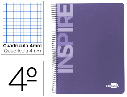 LIDERPAPEL - CUADERNO ESPIRAL CUARTO INSPIRE TAPA DURA 80H 60 GR CUADRO 4MM CONMARGEN VIOLETA (Ref.BC28)