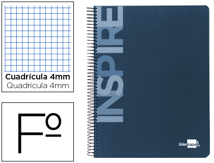 LIDERPAPEL - CUADERNO ESPIRAL FOLIO INSPIRE TAPA DURA 80H 60 GR CUADRO 4MM CON MARGEN AZUL (Ref.BF32)