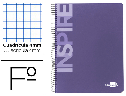 LIDERPAPEL - CUADERNO ESPIRAL FOLIO INSPIRE TAPA DURA 80H 75gr CUADRO 4MM CON MARGEN VIOLETA (Ref.BF37)