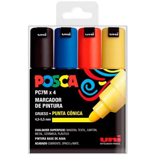 POSCA - MARCADOR T.OPACA NO PERMANENTE UNI 4.5-5.5mm (PC-7M) BASIC ESTUCHE de 4 (Ref.182634678)
