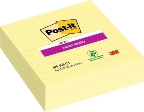 POST-IT - TACO NOTAS 675 SUPER STICKY 101x101 AMARILLO CANARIO CON LINEAS PACK DE 3 (Ref.675-SS3-CY-EU)