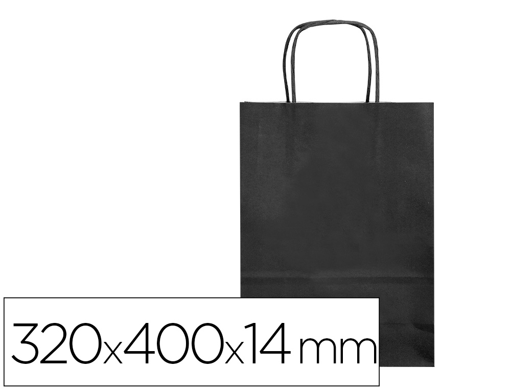 Q-CONNECT - BOLSA PAPEL CELULOSA NEGRO L CON ASA RETORCIDA 320X400X14 MM (Ref.KF03760)