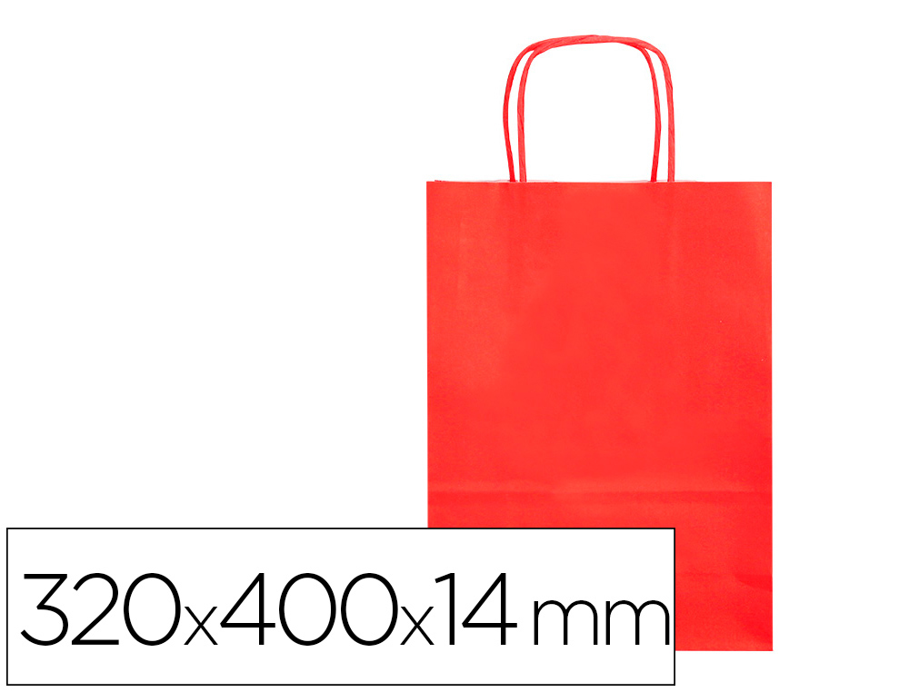 Q-CONNECT - BOLSA PAPEL CELULOSA ROJO L CON ASA RETORCIDA 320X400X14 MM (Ref.KF03759)