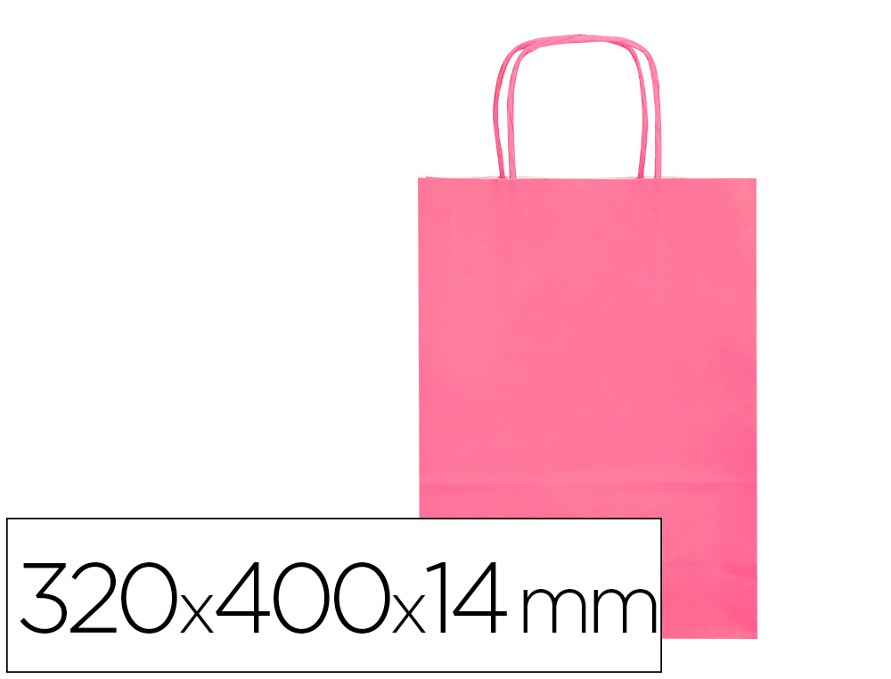 Q-CONNECT - BOLSA PAPEL CELULOSA ROSA L CON ASA RETORCIDA 320X400X14 MM (Ref.KF03762)