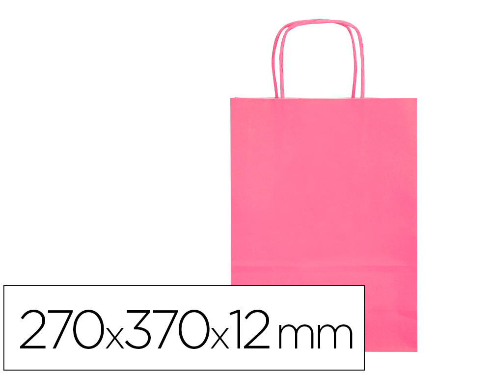 Q-CONNECT - BOLSA PAPEL CELULOSA ROSA M CON ASA RETORCIDA 270X370X12 MM (Ref.KF03754)
