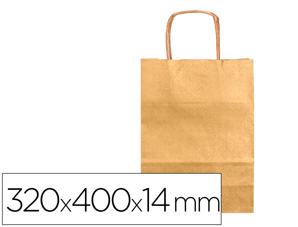 Q-CONNECT - BOLSA PAPEL KRAFT ORO L CON ASA RETORCIDA 320X400X14 MM (Ref.KF03756)