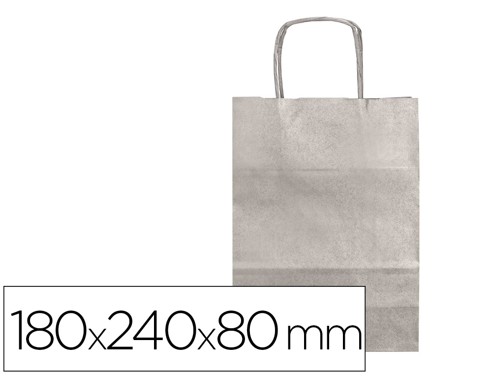 Q-CONNECT - BOLSA PAPEL KRAFT PLATA XS CON ASA RETORCIDA 180X240X80 MM (Ref.KF03739)