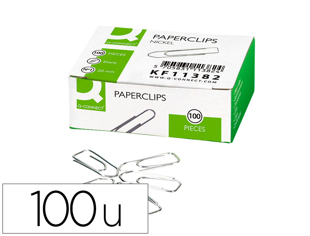 Q-CONNECT - CLIPS NIQUELADOS N 1 PICOS 20 MM PUNTA CAJA DE 100 UNIDADES (Ref.KF11382)