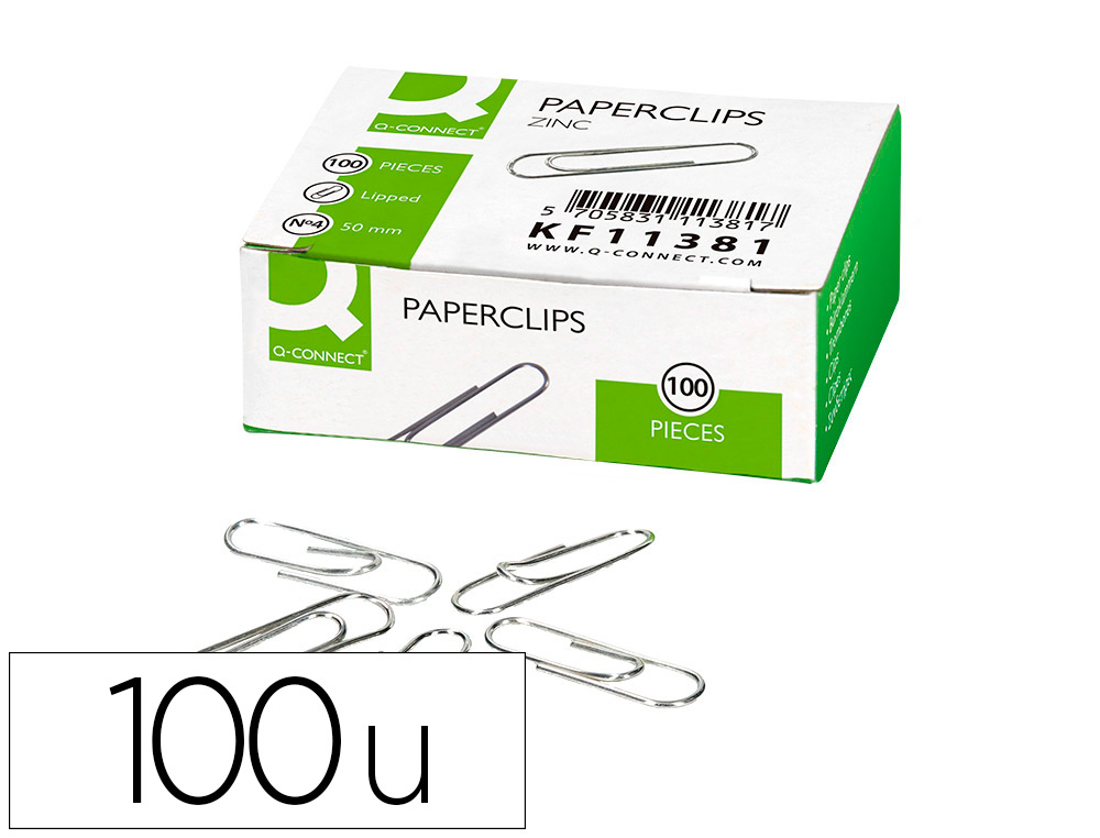 Q-CONNECT - CLIPS ZINC N 4 LABIADOS 50 MM CAJA DE 100 UNIDADES (Ref.KF11381)