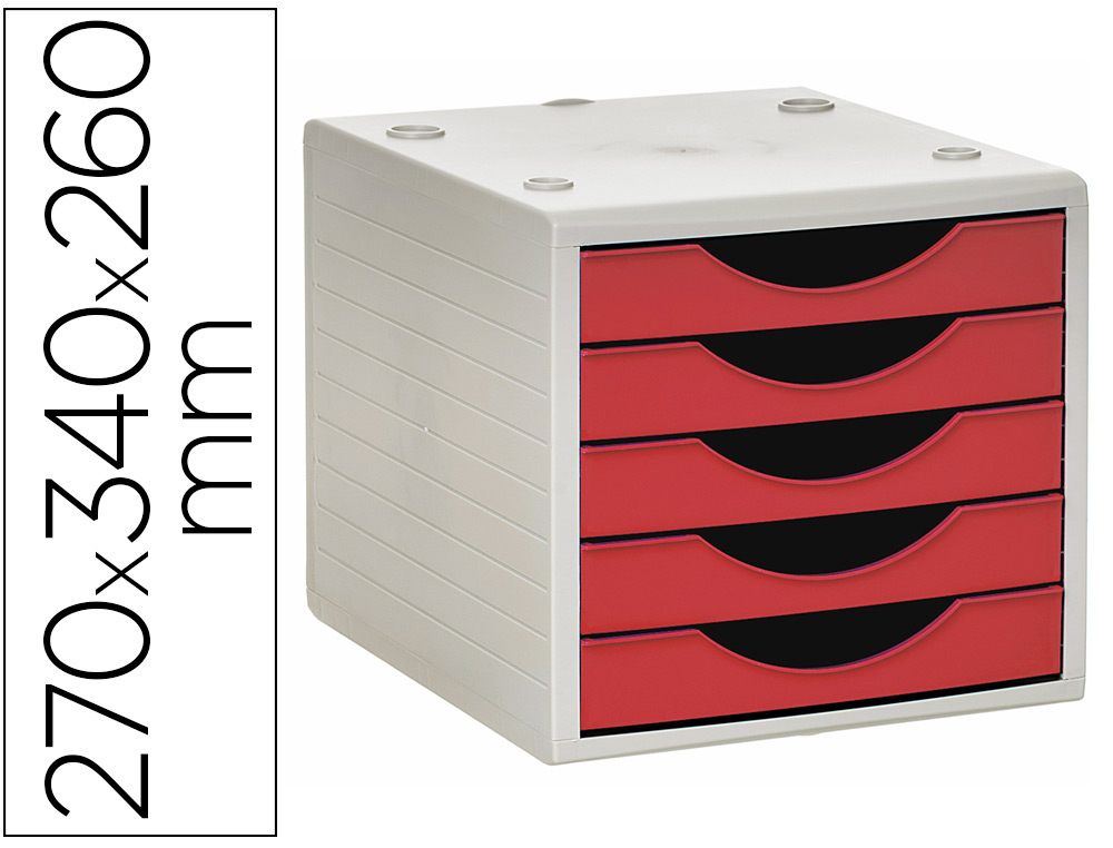 Q-CONNECT - FICHERO CAJONES DE SOBREMESA 5 CAJONES COLOR ROJO OPACO 270X340X260 MM (Ref.KF11532)