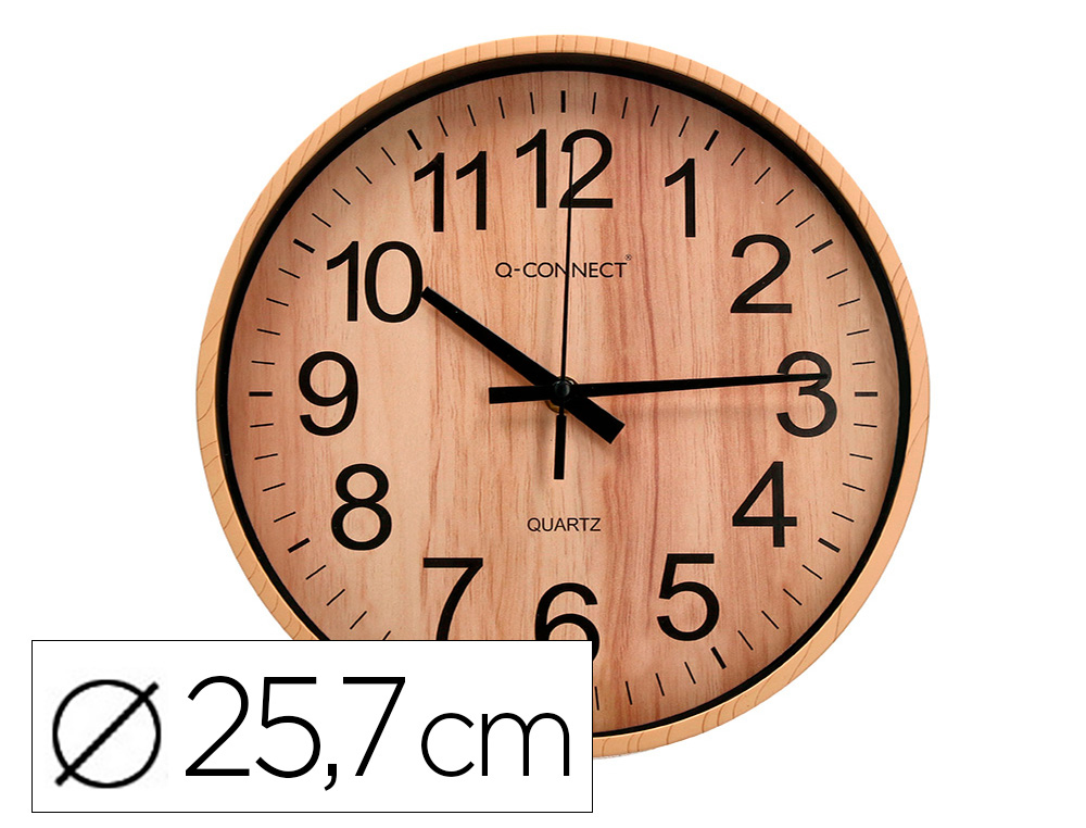 Q-CONNECT - RELOJ DE PARED DE PLASTICO REDONDO 25,7 CM MOVIMIENTO SILENCIOSO COLOR MADERA NATURAL (Ref.KF16952)