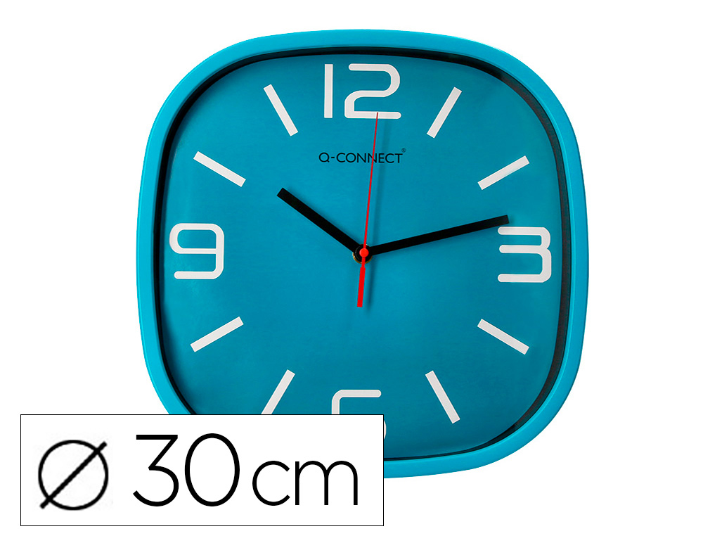 Q-CONNECT - RELOJ DE PARED DE PLASTICO REDONDO 30 CM MOVIMIENTO SILENCIOSO COLOR AZUL (Ref.KF16949)
