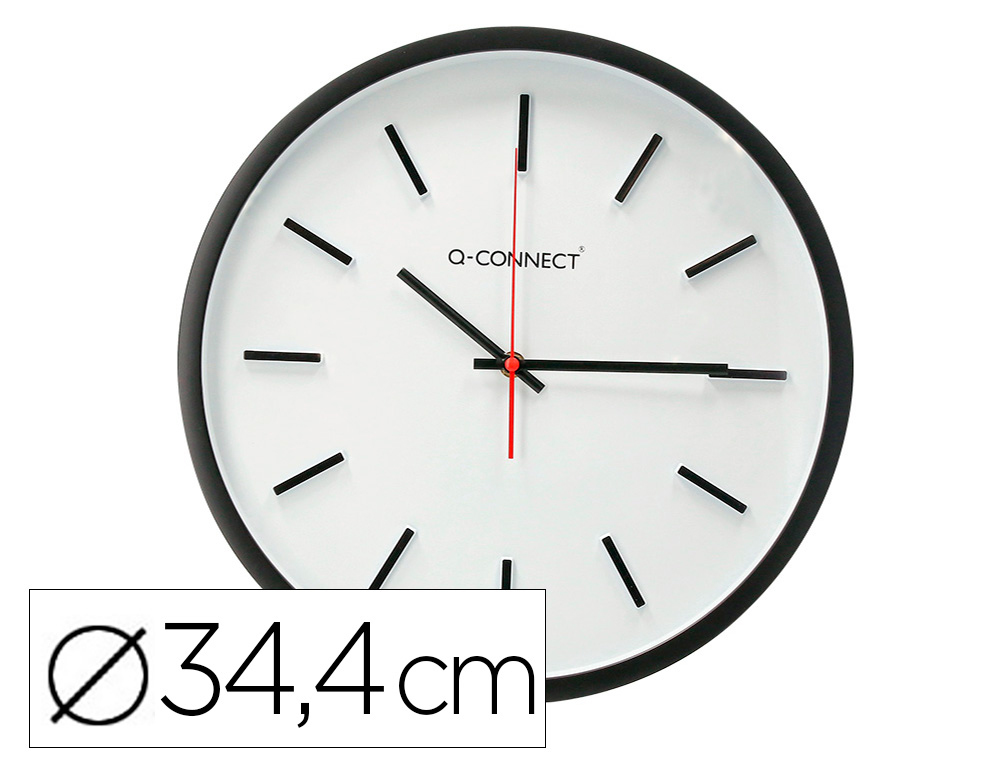 Q-CONNECT - RELOJ DE PARED DE PLASTICO REDONDO 34,4 CM MOVIMIENTO SILENCIOSO COLOR NEGRO (Ref.KF16951)