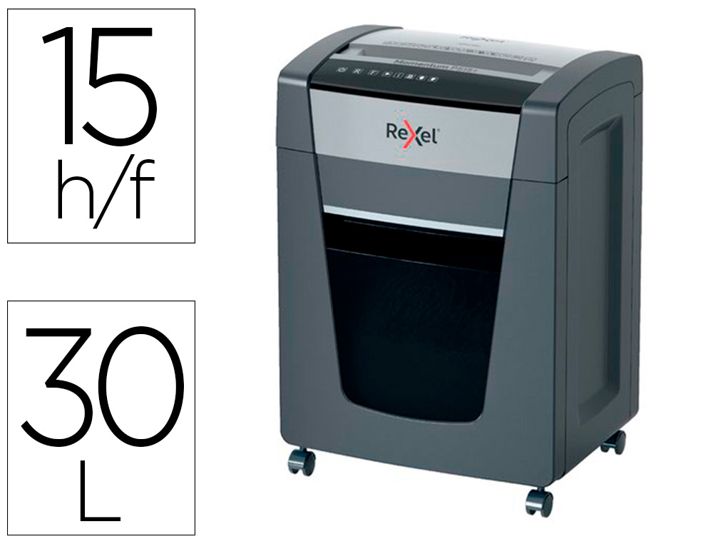 REXEL - DESTRUCTORA DE DOCUMENTOS MOMENTUM EXTRA P515+ CAPACIDAD CORTE 15 H P5 DESTRUYE GRAPAS CLIPS CD Y (Ref.2021515MEU)