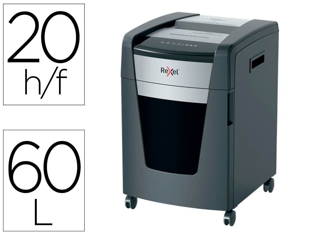 REXEL - DESTRUCTORA DE DOCUMENTOS MOMENTUM EXTRA XP420+ CAPACIDAD CORTE 20 H P4 DESTRUYE GRAPAS CLIPS CD Y (Ref.2021421XEU)