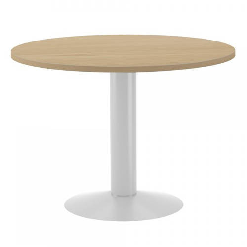 ROCADA - MESA DE REUNIONES REDONDA 100CM DE DIAMETRO. ALTURA 72CM. COLOR: PATA METALICA BLANCA / TABLERO ROBLE (Ref.3005ATW08)