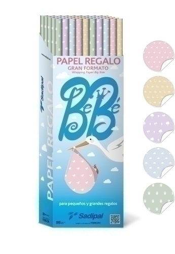 SADIPAL - PAPEL de REGALO ROLLO GRAN FORMATO XL 1x2 m (CAJA de 50) BEBE (Ref.11275)
